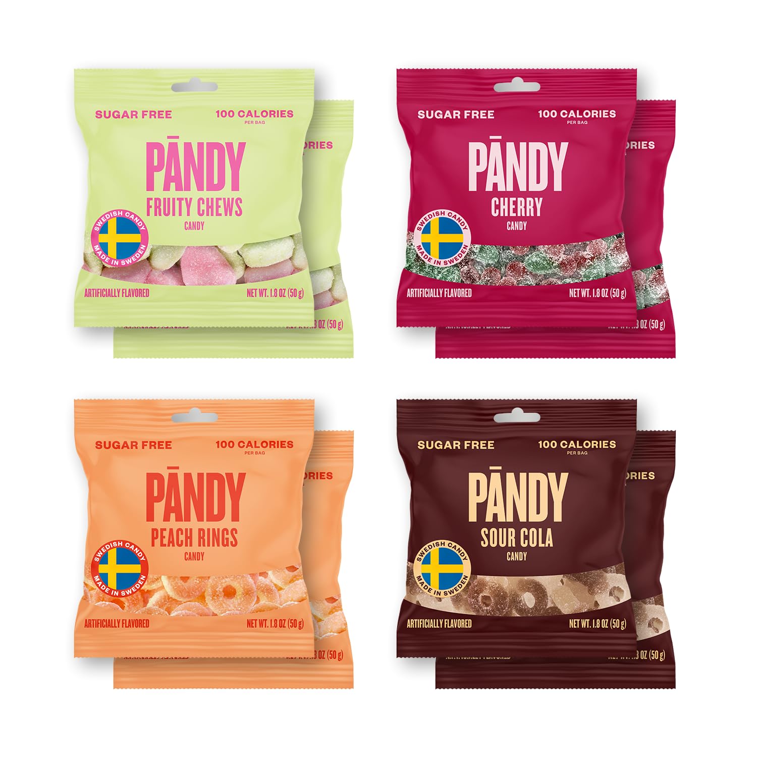 PÄNDY Sugar Free Swedish Candy Mix - 4 Flavors, Keto Friendly, 8 Pack of 1.8oz Gummy Snacks