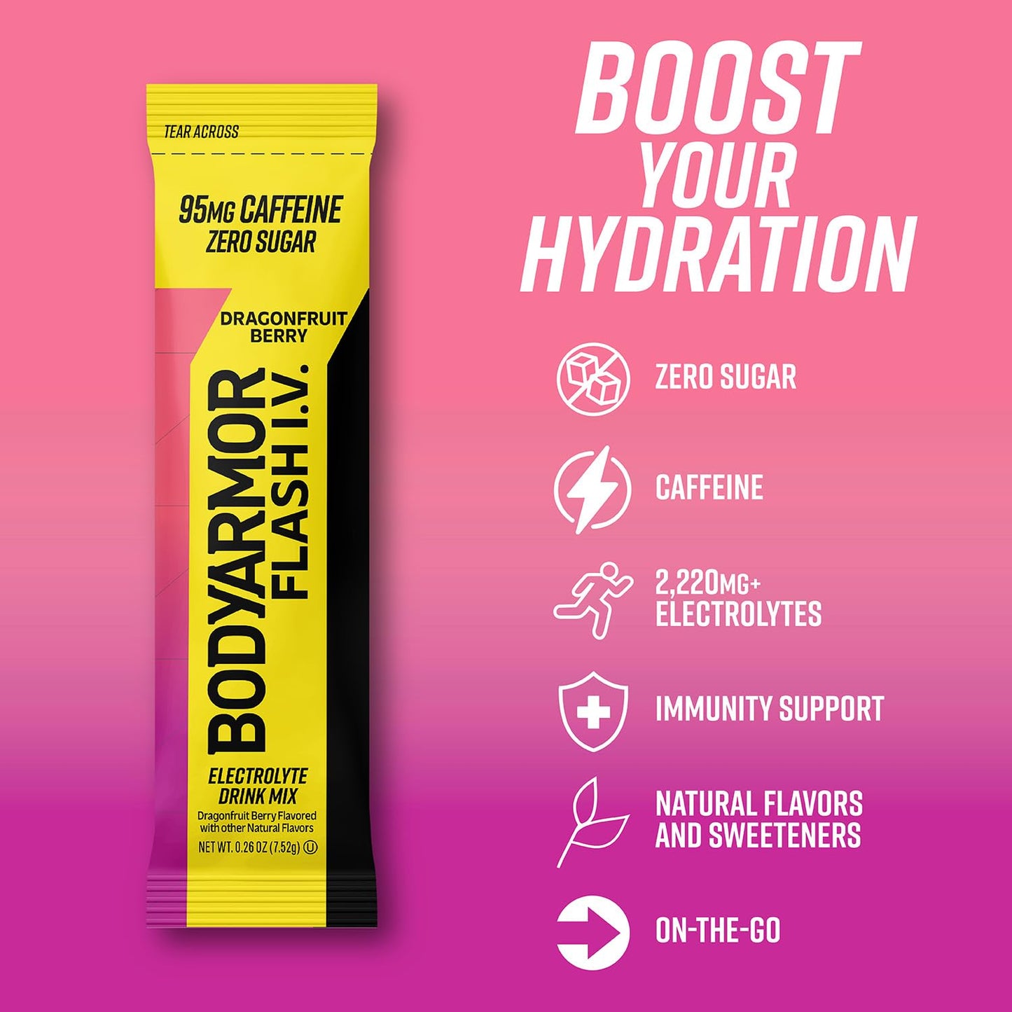 BODYprotective covering Electrolyte Drink Mix - Caffeinated Dragonfruit Berry - Zero Sugar - 6 Pack - 1.68 Ounce Each - Travel Essentials