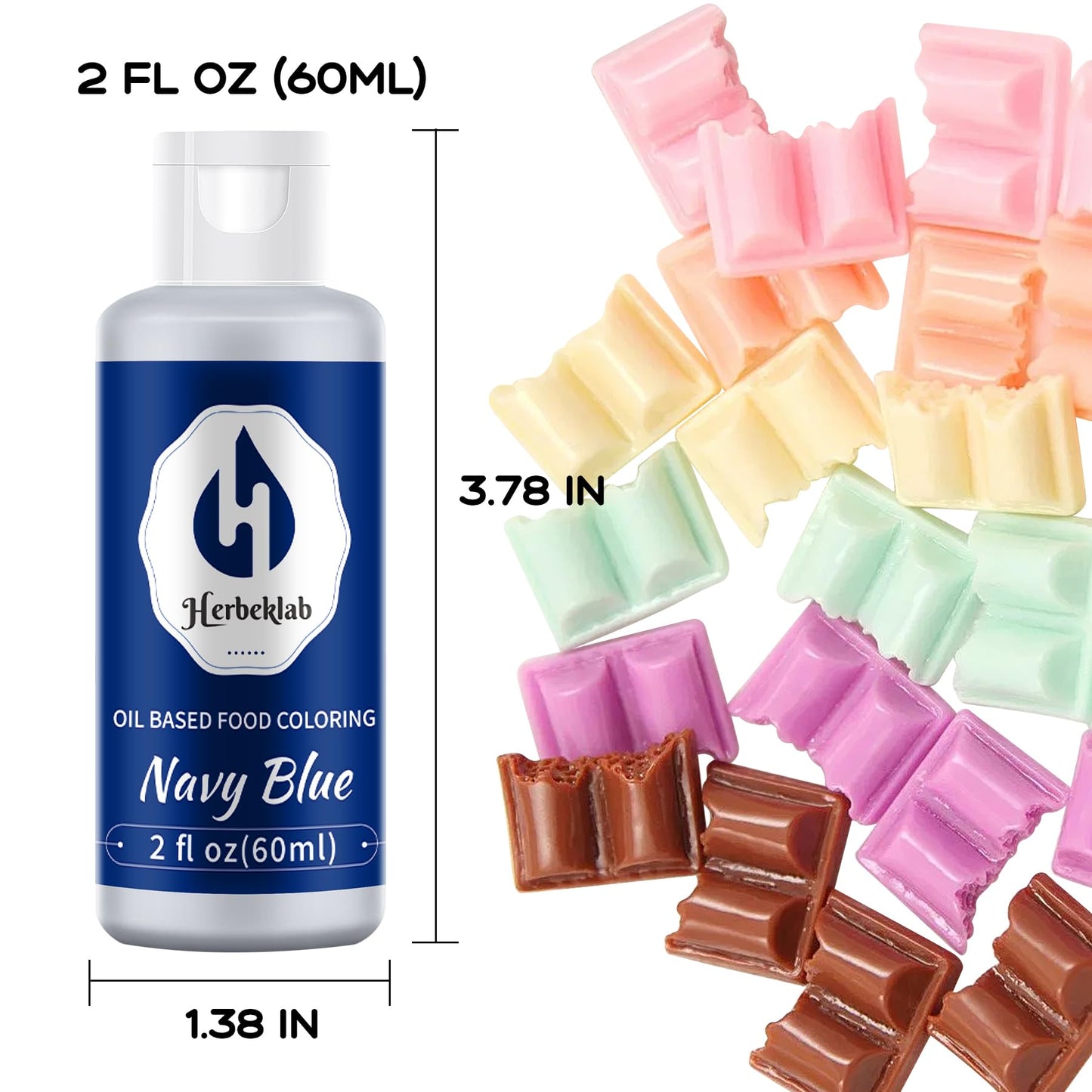 Herbeklab Navy Blue Food Coloring Oil Dye for Chocolate 2 Fl Oz - Concentrated Oil Based for Melting Candy, Cake Pops, Strawberries