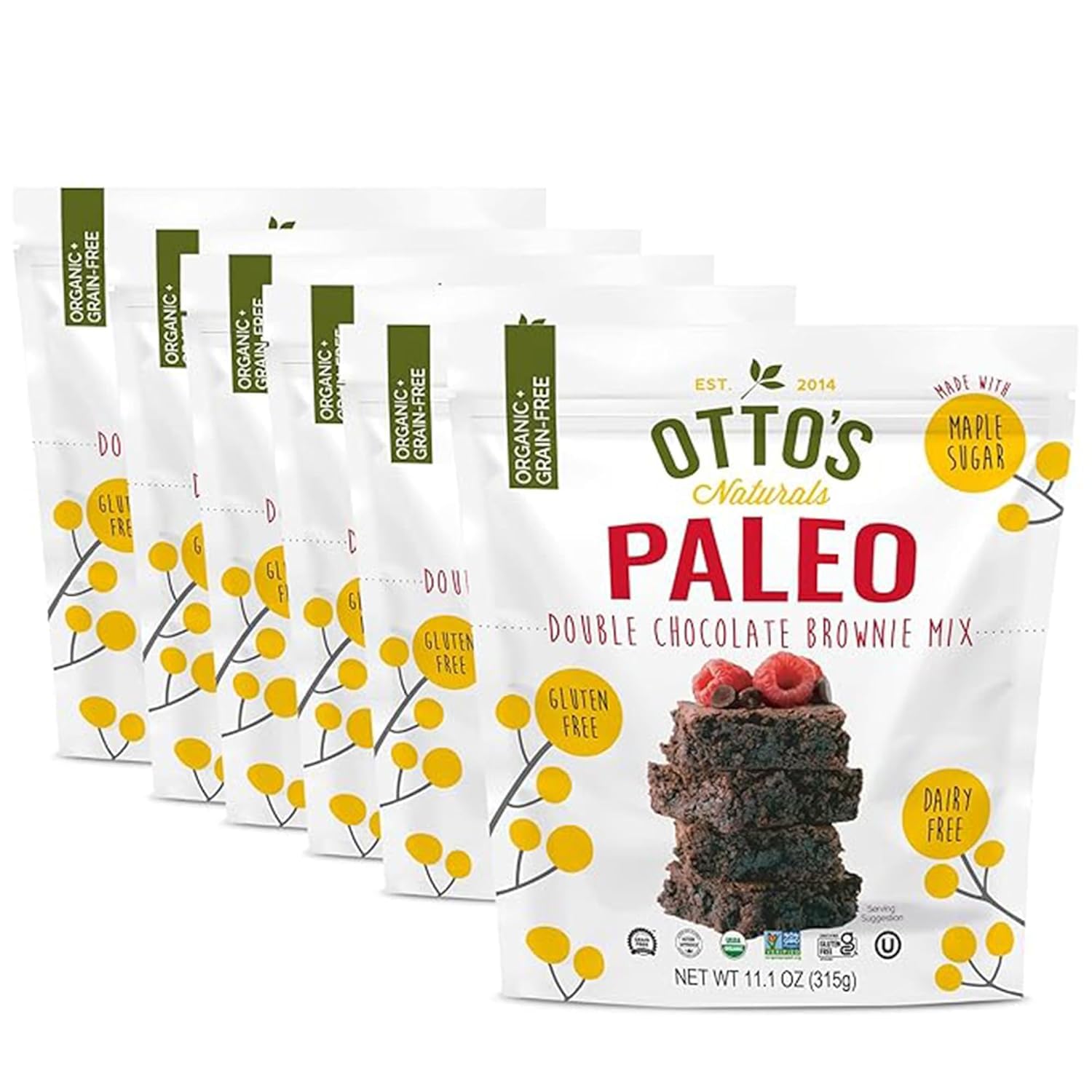 Ottos Naturals Grain-Free Paleo Double Chocolate Brownie Mix 11.1 Oz. 6 Pack  Top 9 Allergen-Free  Organic Cassava Flour  Gluten Free  Non-GMO  Vegan