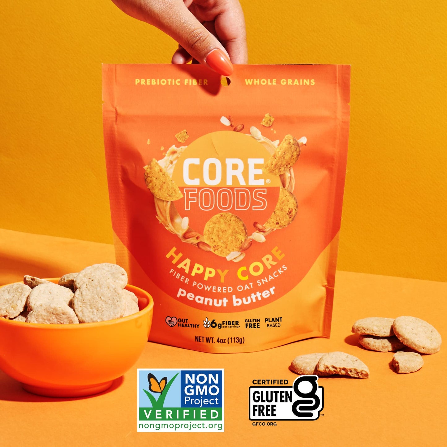 Core Fiber Powered Oat Snacks Peanut Butter 4Oz Bag Plant-Based 6G Prebiotic Fiber