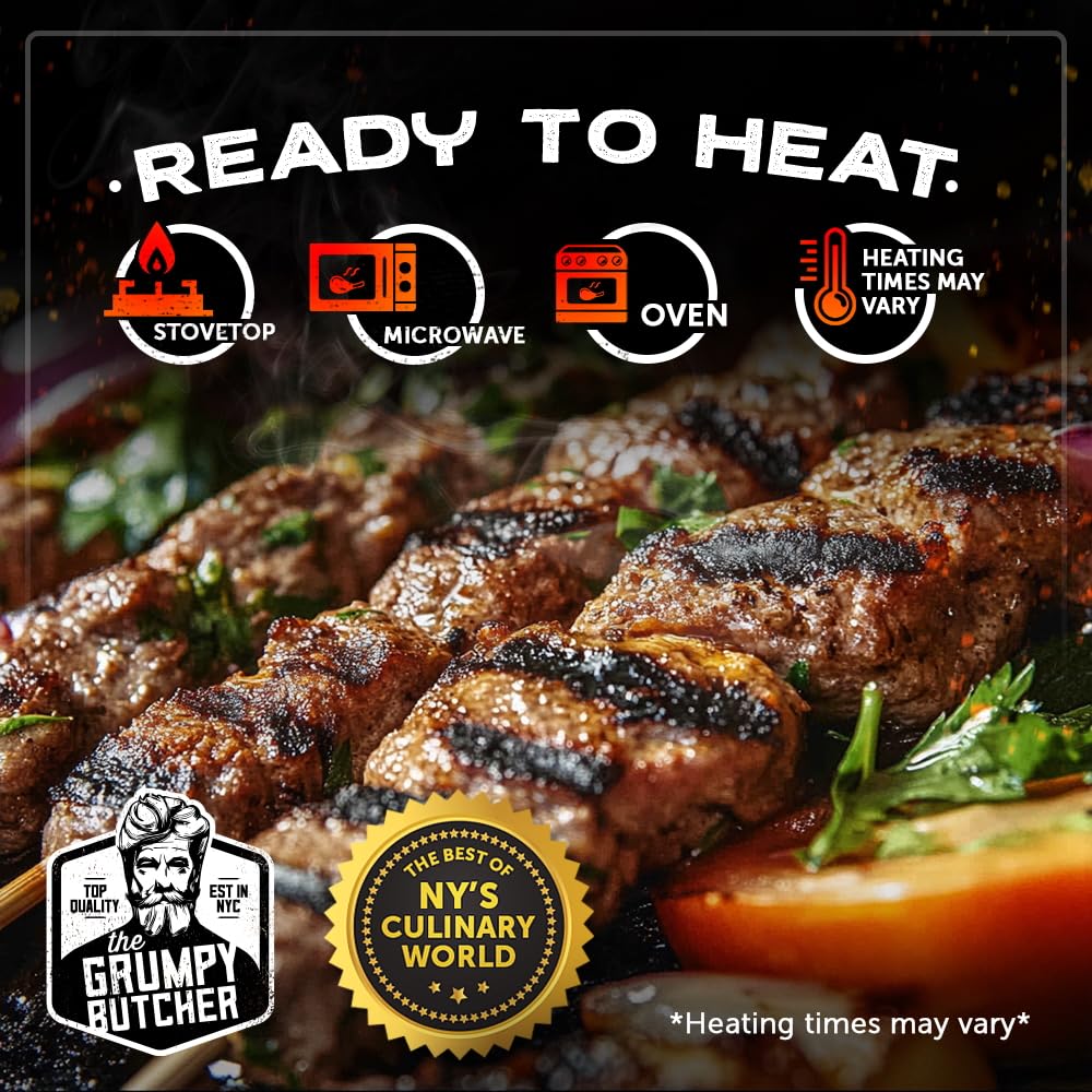 Grumpy Butcher Fully Cooked Beef Kebabs, 4 Pack (1 Lb Each) - Middle Eastern Style Kofta Kabob Made With Lean Ground Beef, Warm