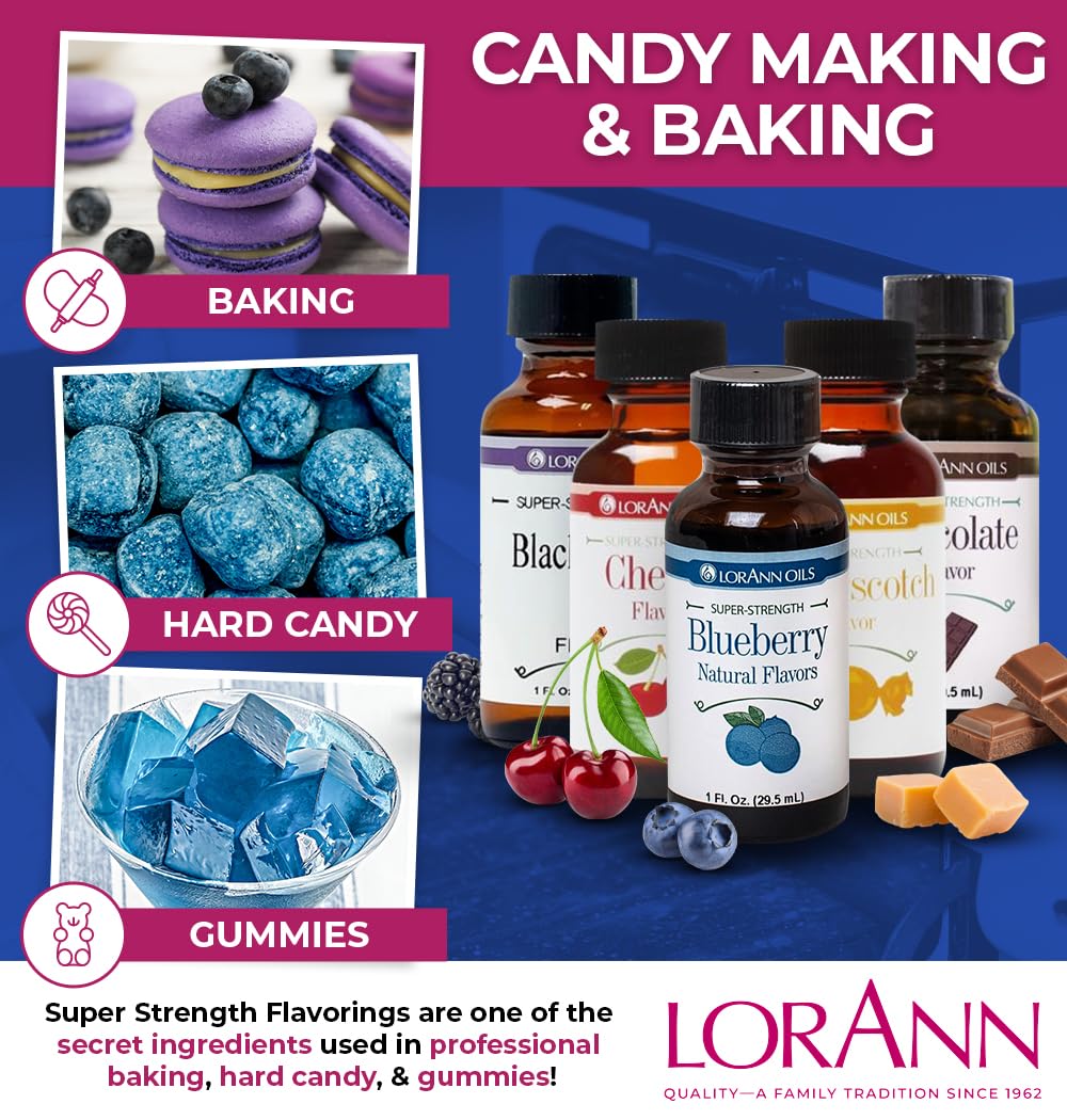 LorAnn Oils Super Strength Flavoring - Blueberry - 1 fl oz - Bold Natural Flavoring for Candy Making, Baking, and Extracts