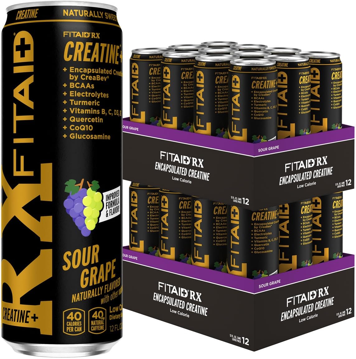 LIFEAID Recovery Blend with Creatine, FITAID RX, 12 Fl Oz, Pack of 24, Black