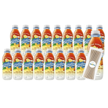 Snapple Zero Sugar Half and Half Lemonade All Natural Iced Tea 16 fl oz Plastic Bottles 16 Pack + 15 Sugarcane Disposable Straws