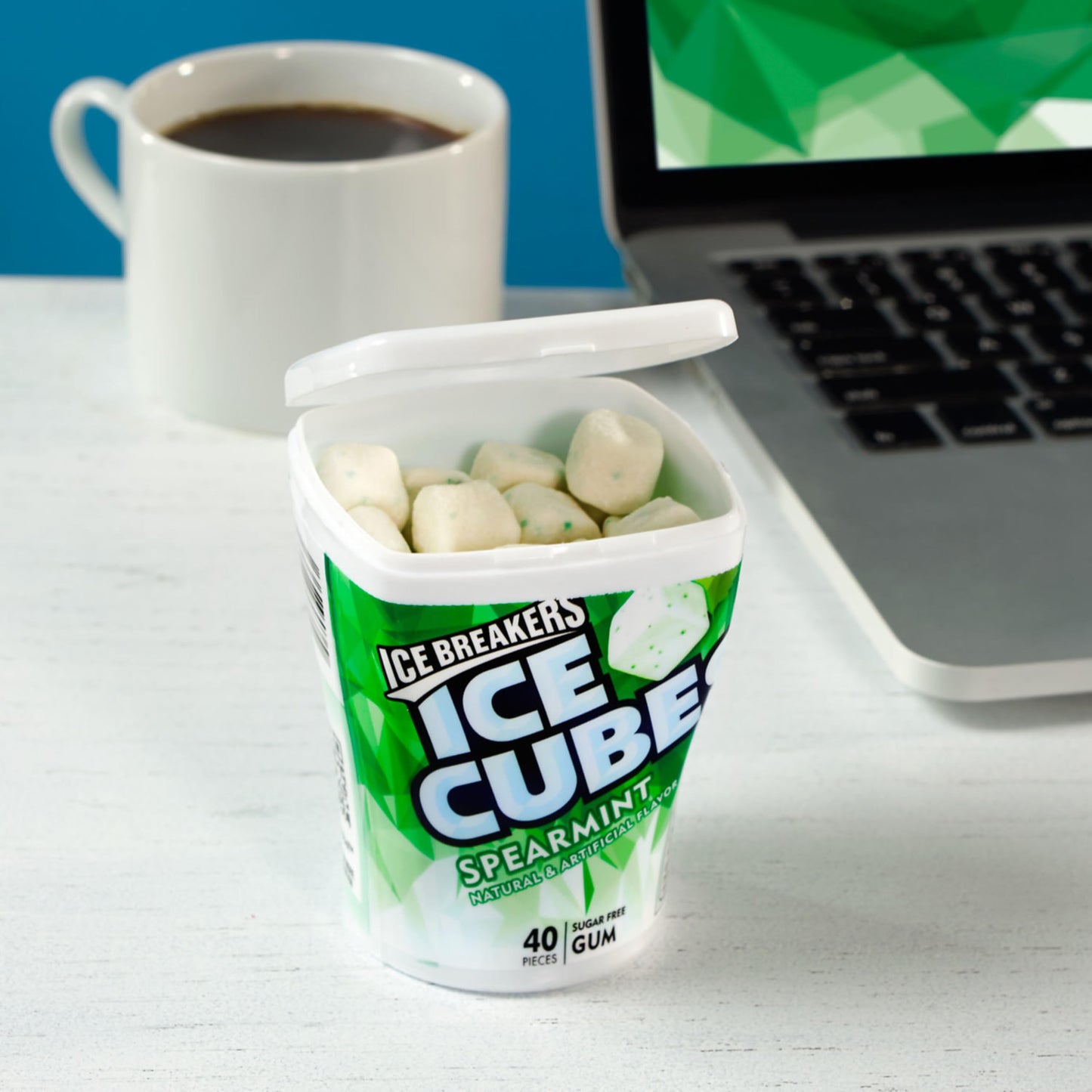 Ice Breakers Ice Cubes Spearmint Sugar Free Chewing Gum Bottle, 3.24 Oz (40 Pieces)