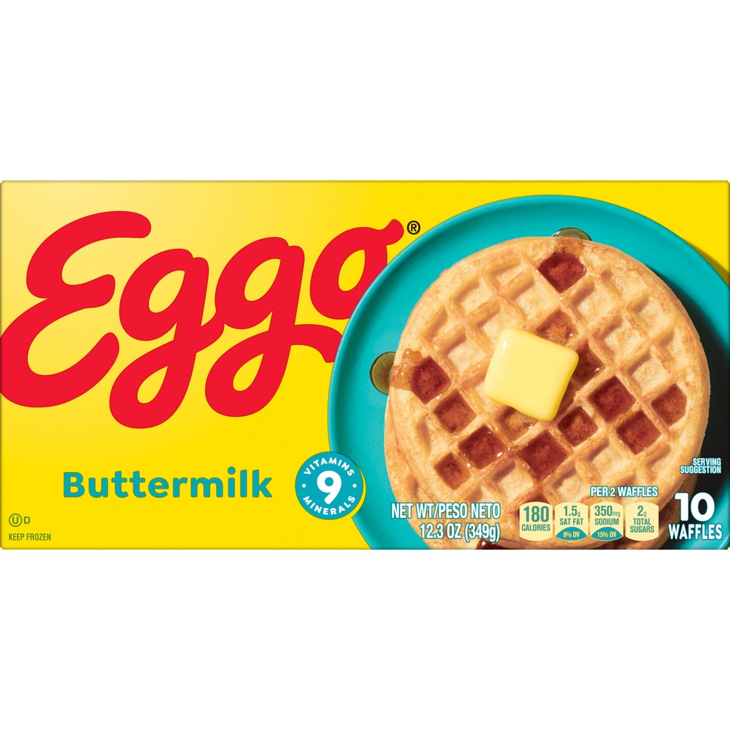 Eggo Frozen Waffles, Frozen Breakfast, Breakfast Food, Buttermilk, 12.3oz Box (10 Waffles)
