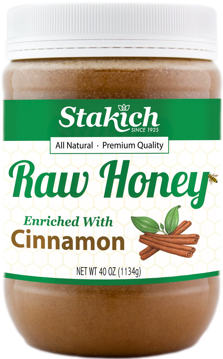 Stakich Cinnamon Enriched Raw Honey - Pure Unprocessed Unheated - 40 Ounce