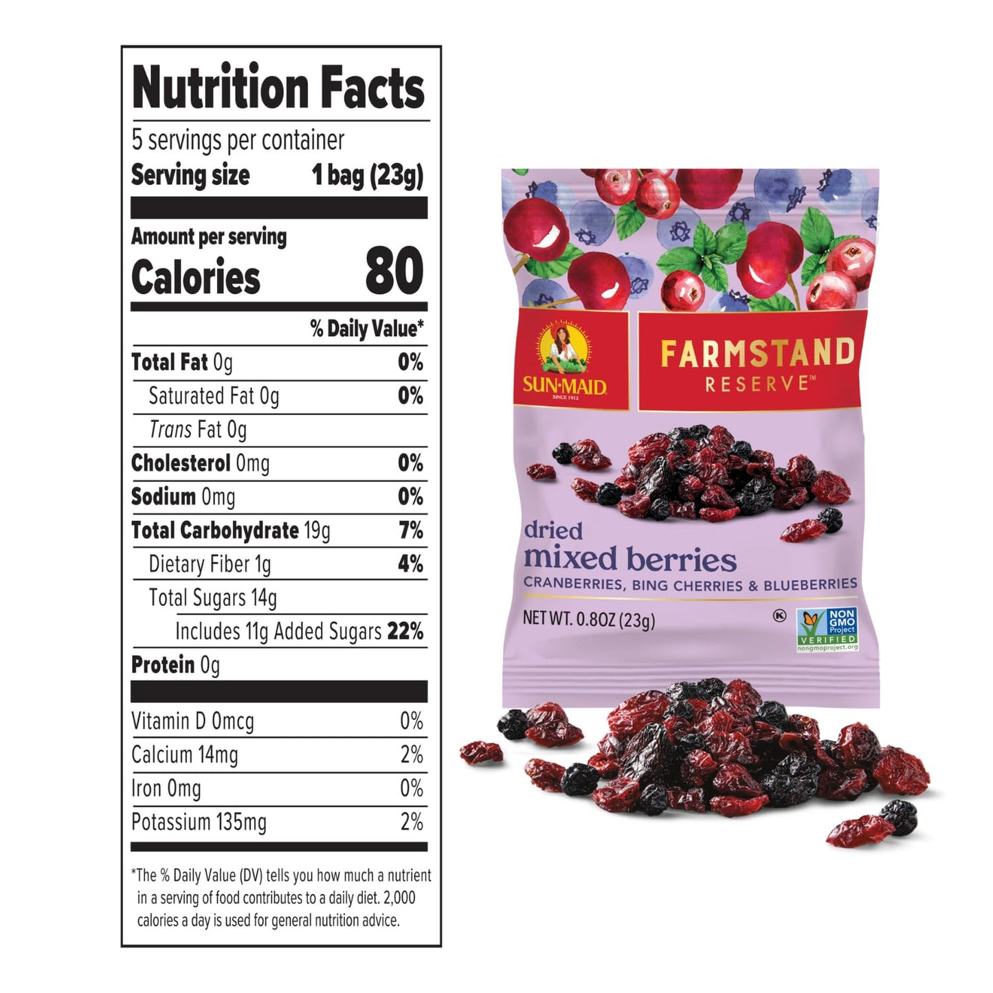 Sun-Maid Farmstand Reserve Dried Mixed Berries - (5 Pack) 0.8 Oz Snack Bag - Dried Fruit Snack For Natural Sweeteners