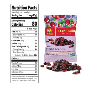 Sun-Maid Farmstand Reserve Dried Mixed Berries - (5 Pack) 0.8 Oz Snack Bag - Dried Fruit Snack For Natural Sweeteners