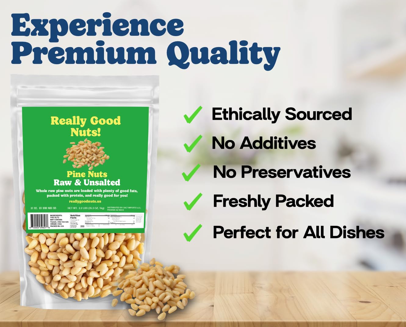 Really Good Nuts! Raw Pine Nuts, Gluten-Free, Unsalted, 1 Pound, Ideal for Cooking & Baking