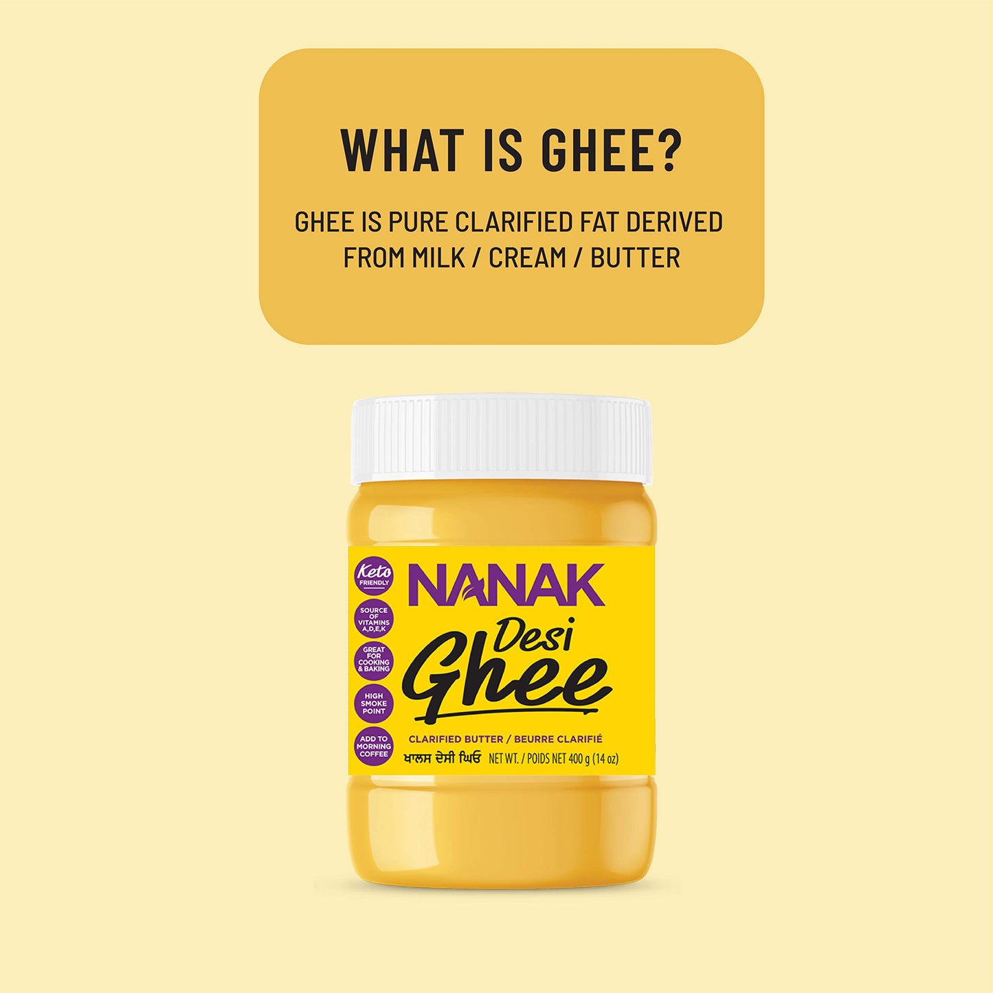 Nanak Desi Ghee Clarified Butter - Premium Quality, Keto Friendly, Certified Paleo, Lactose-Free, Source of Vitamins A & D Great