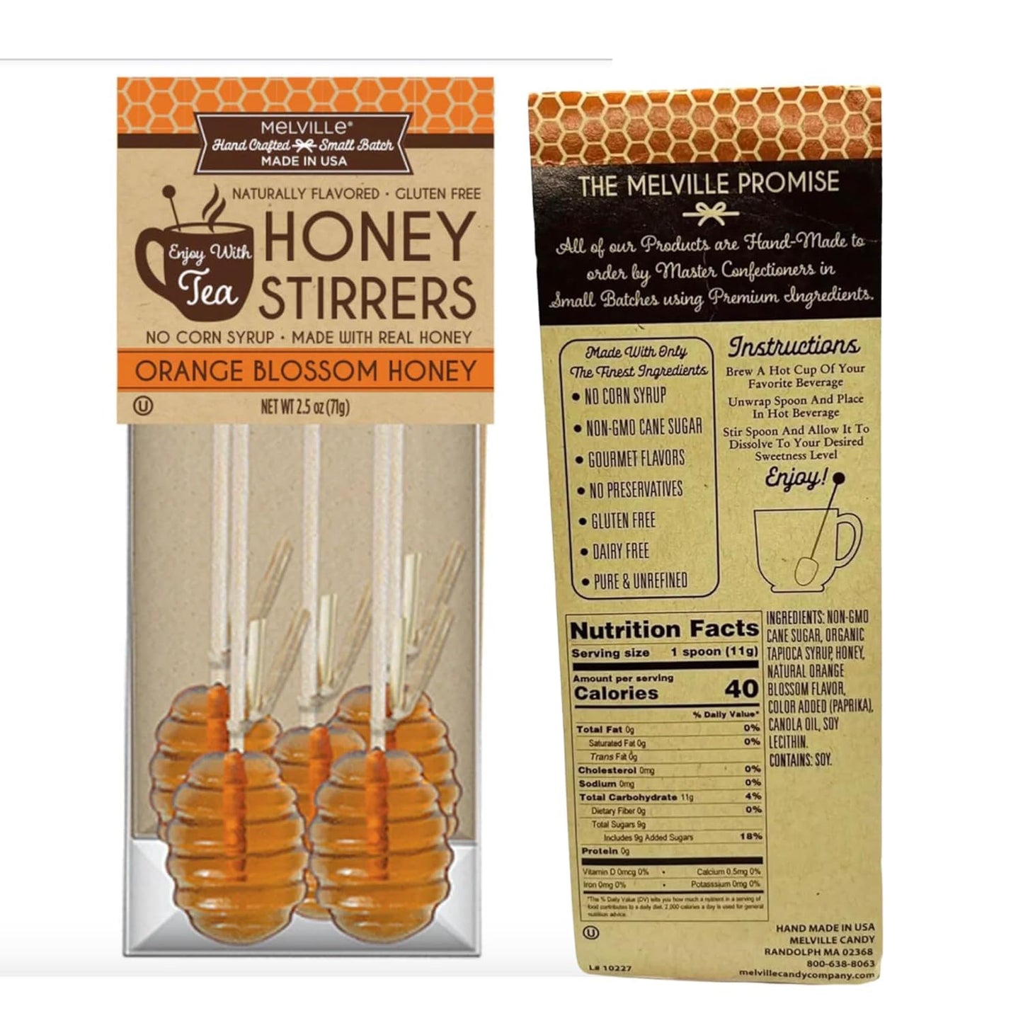 Melville Honey Spoon Bundle Pack Of 3 Flavors - Honey Dipper, Manuka, Lemon, Orange Blossom - 15 Honey Spoons For Tea - Deliciou