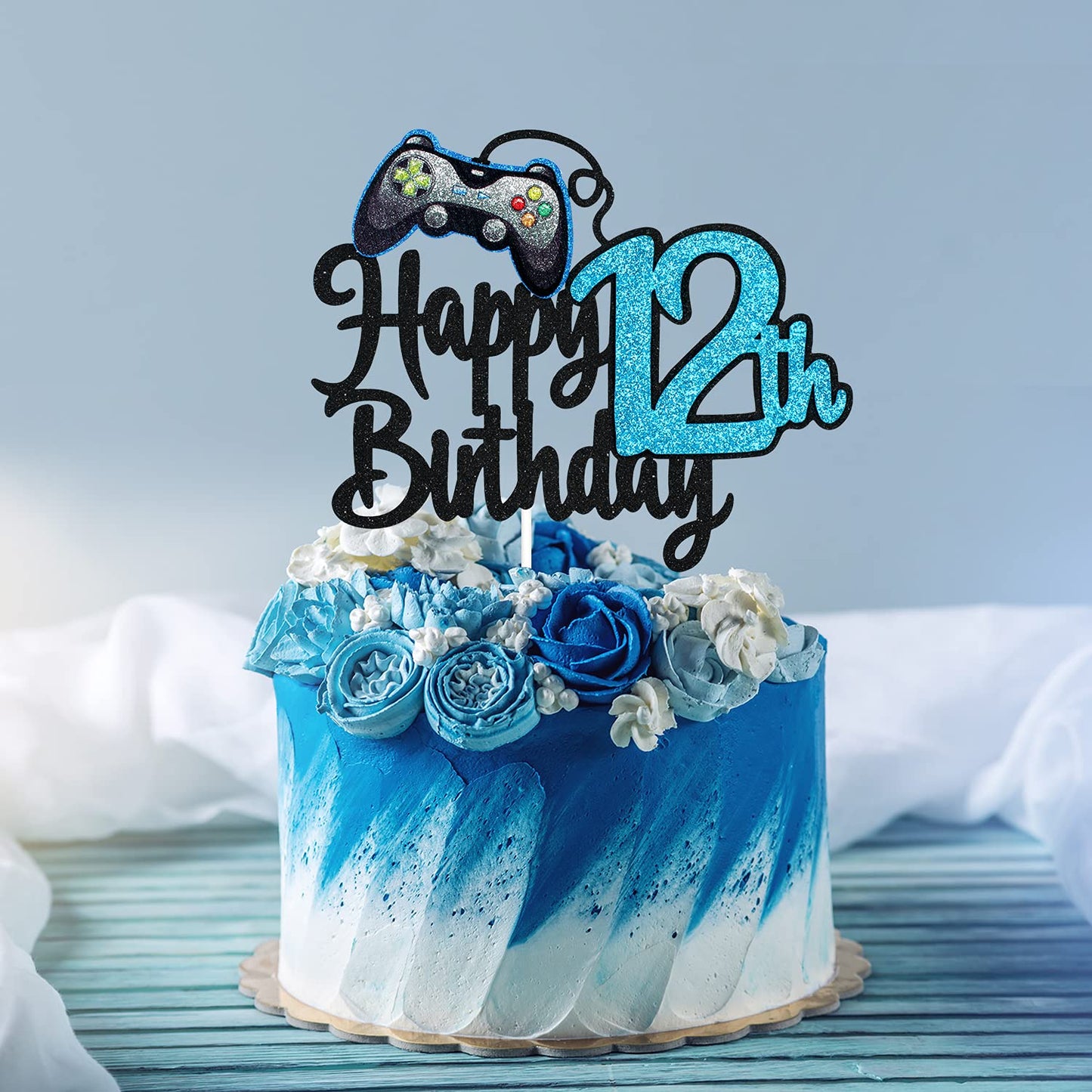 Video Game Happy 12Th Birthday Cake Topper - Video Game Boy'S 12Th Birthday Party Blue Cake Supplies - Game On Level Up Winner P