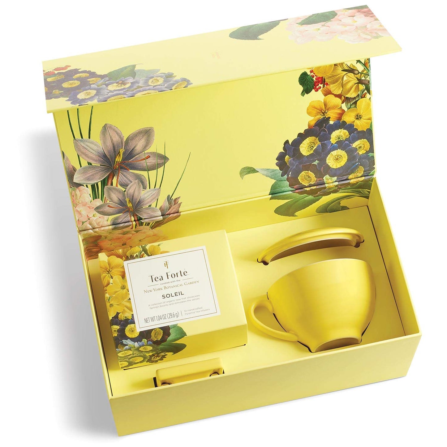 Tea Forte Soleil Gift Set With Yellow Cafe Cup, Tea Tray And 10 Handcrafted Pyramid Tea Infuser Bags
