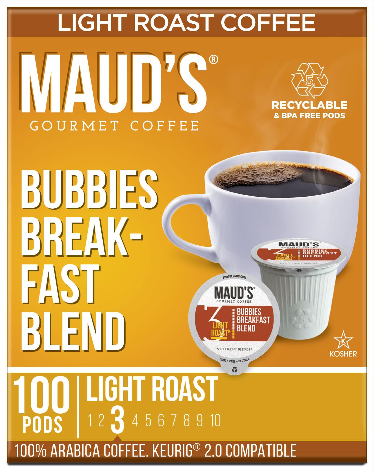 MAUDS Breakfast Blend Coffee Pods, 100% Arabica, KCup Compatible, 100 Count, Solar Energy Produced