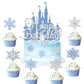 Wootkey 26Pcs Frozen Castle Cake Toppers Double Layer Silver Blue Snowflake Cupcake Toppers Winter Wonderland Cake Decorations F
