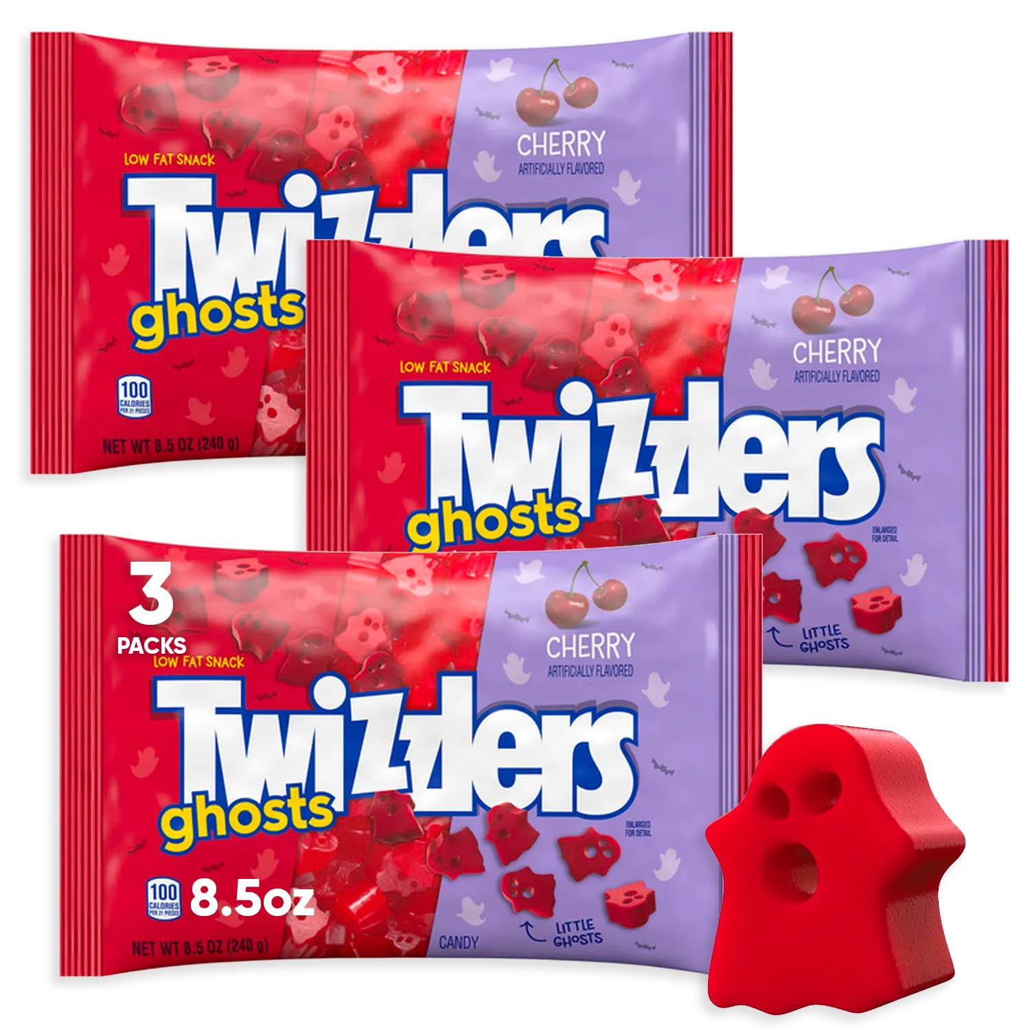 Halloween Candy Bulk - Cherry Ghosts Licorice Candy 8.5oz, 3 Packs - Ghosts of Halloween Cherry Licorice Candy, Trick or Treat C