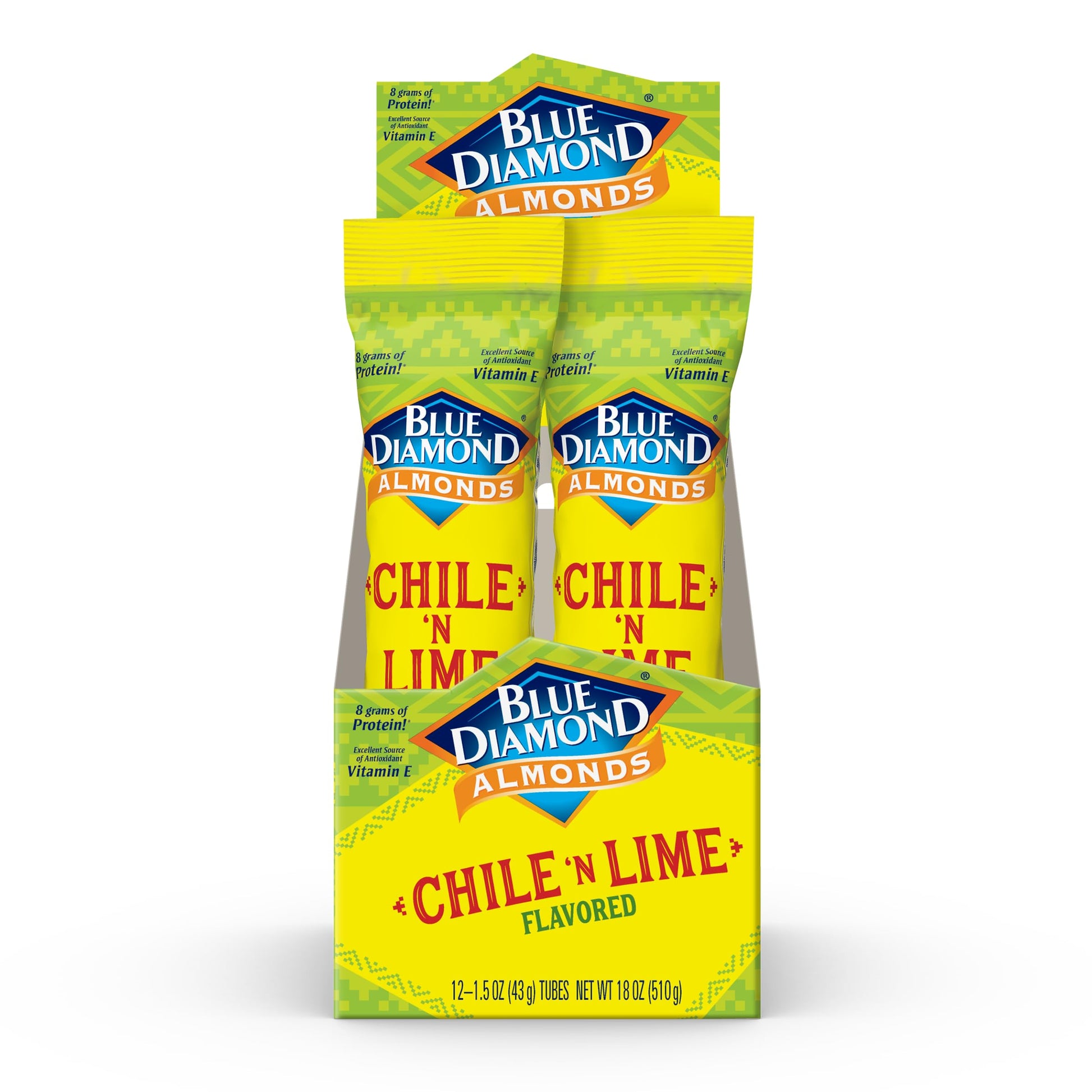 Blue Diamond Almonds, Single Serving Chile N Lime Flavored Snack Nuts Great for Road Trips, Lunches, and On-The-Go, 12 Packs, 1.