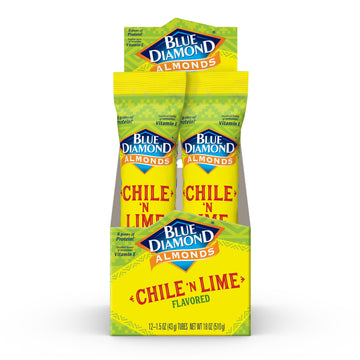 Blue Diamond Almonds, Single Serving Chile N Lime Flavored Snack Nuts Great for Road Trips, Lunches, and On-The-Go, 12 Packs, 1.