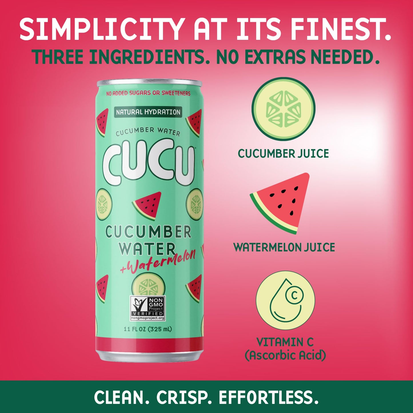 CUCU Cucumber Water + Watermelon Water - Natural Hydration from Cucumbers with Vitamin C, Electrolytes & Antioxidants - No Sugar
