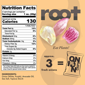 Root Foods Onion Chips, Natural Veggie Snack, Non-GMO Vegetable Crisps, Good for Adults, Kids, Vegan, Gluten Free, Kosher, Halal