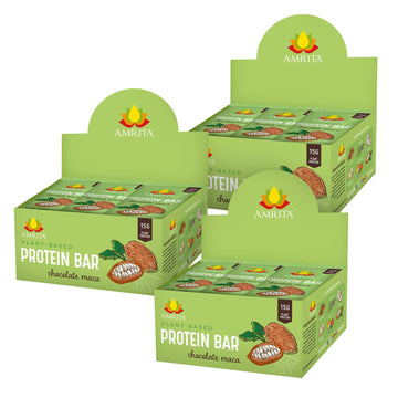 Amrita Chocolate Maca Vegan Protein Bars - Peanut/Dairy Free, Soy & Gluten Free - 15G Of Plant Based Protein Bars - High Fiber, 