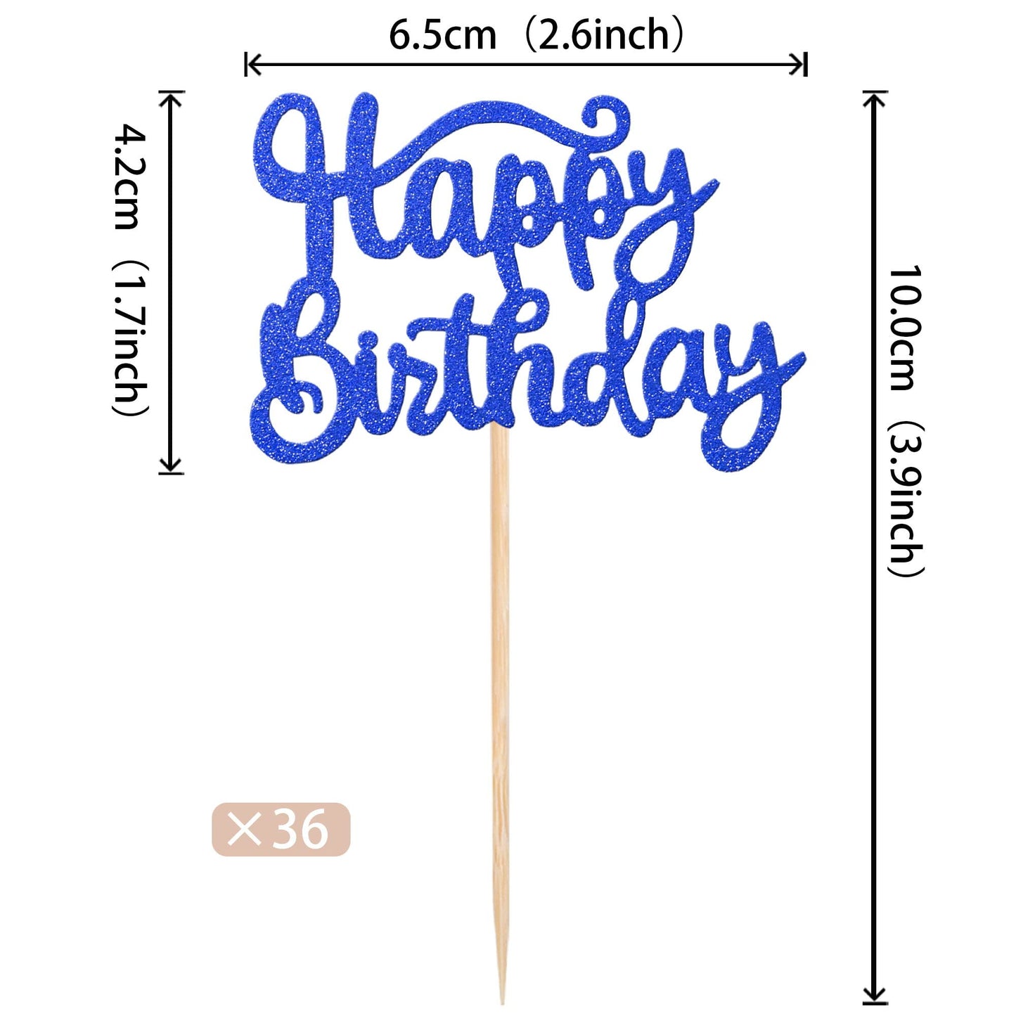 ZHUOWEISM 36 PCS Cupcake Toppers Glitter Decoration for Birthday Party, Dark Blue, Small, Bamboo