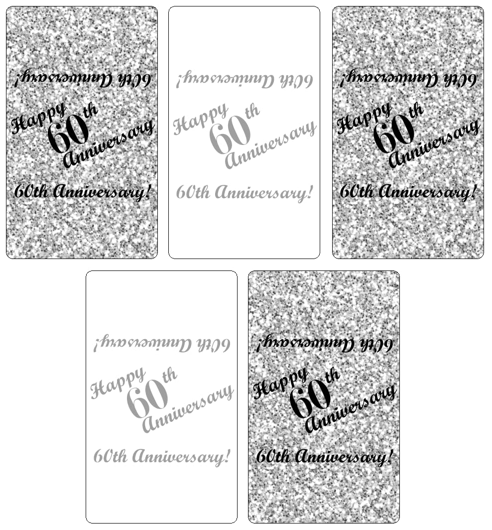 60Th Anniversary Miniatures Candy Bar Wrapper, (Set Of 60) Mini Candy Chocolate Bar Stickers; Silver And White, Candy Not Includ