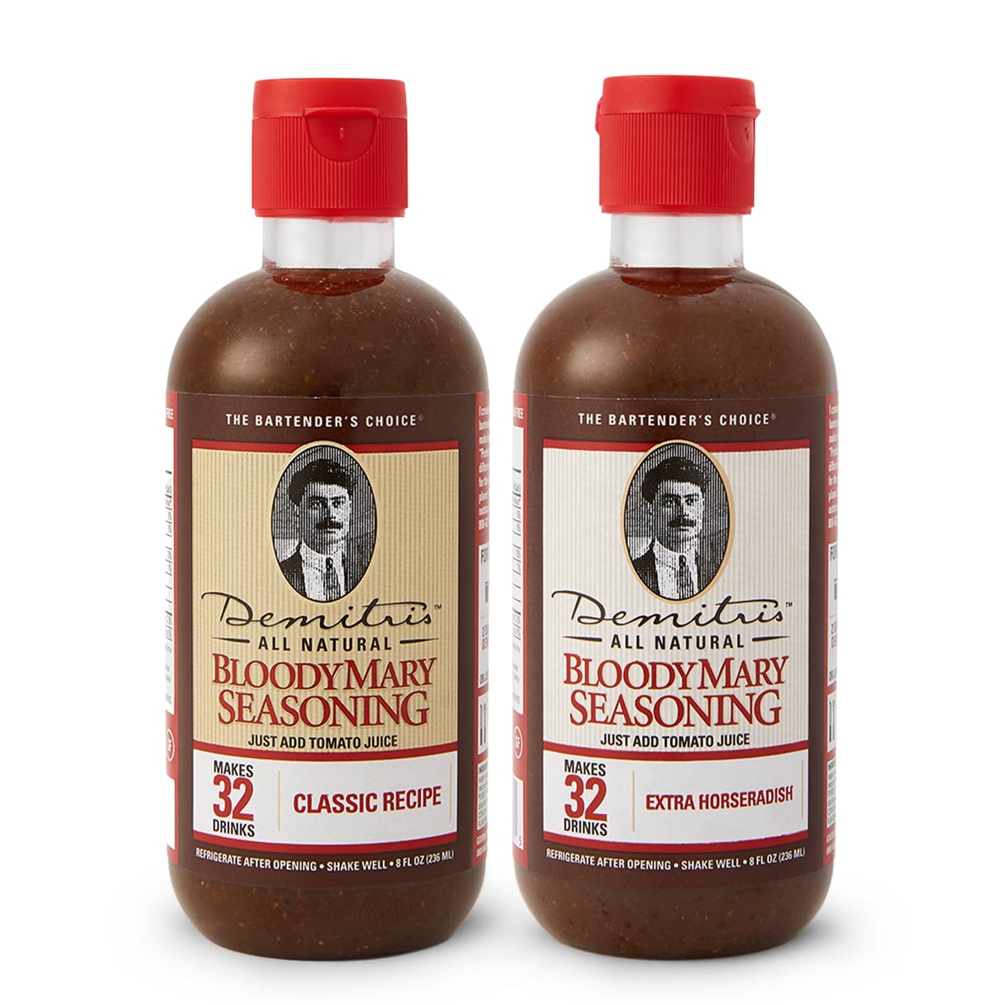 DemitriS Bloody Mary Seasoning Classic Recipe & Extra Horseradish Bundle - Concentrated Drink Mixers - Perfect For Home Brunch Parties & Mixed Flavors - 8Oz Bottle (1 Unit Of Each)