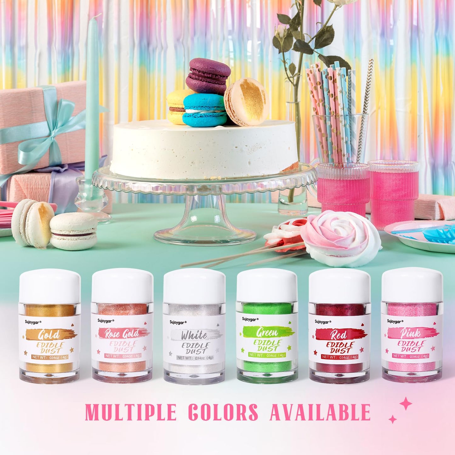Sujoygar Pink Edible Glitter for Cocktails Drinks, Luster Dust Edible for Cake Decorating Baking Chocolate Strawberrie, 4g Food