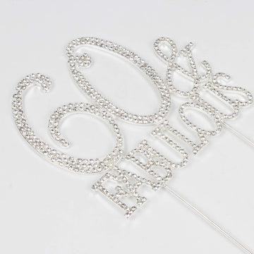 Hatcher Lee Cake Topper 60 & Fabulous, Silver Crystal Rhinestone, 60th Birthday or Anniversary Decoration, Model HCL-026