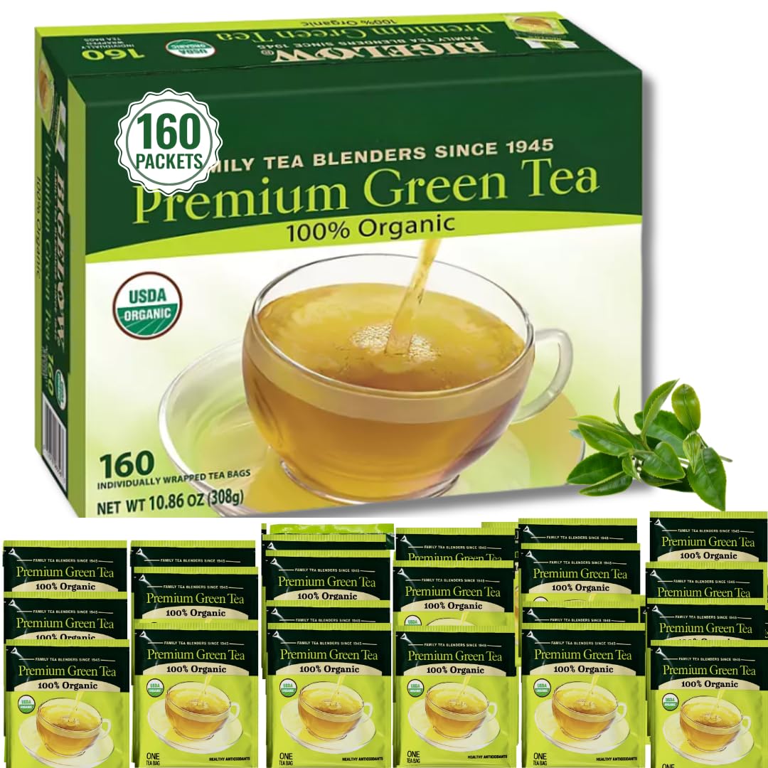 enhanced Bigeloww Organic Green Tea 160 Count  Individually Wrapped Tea Bags - For Daily Wellness & Antioxidant Boost - Packaged for Freshness