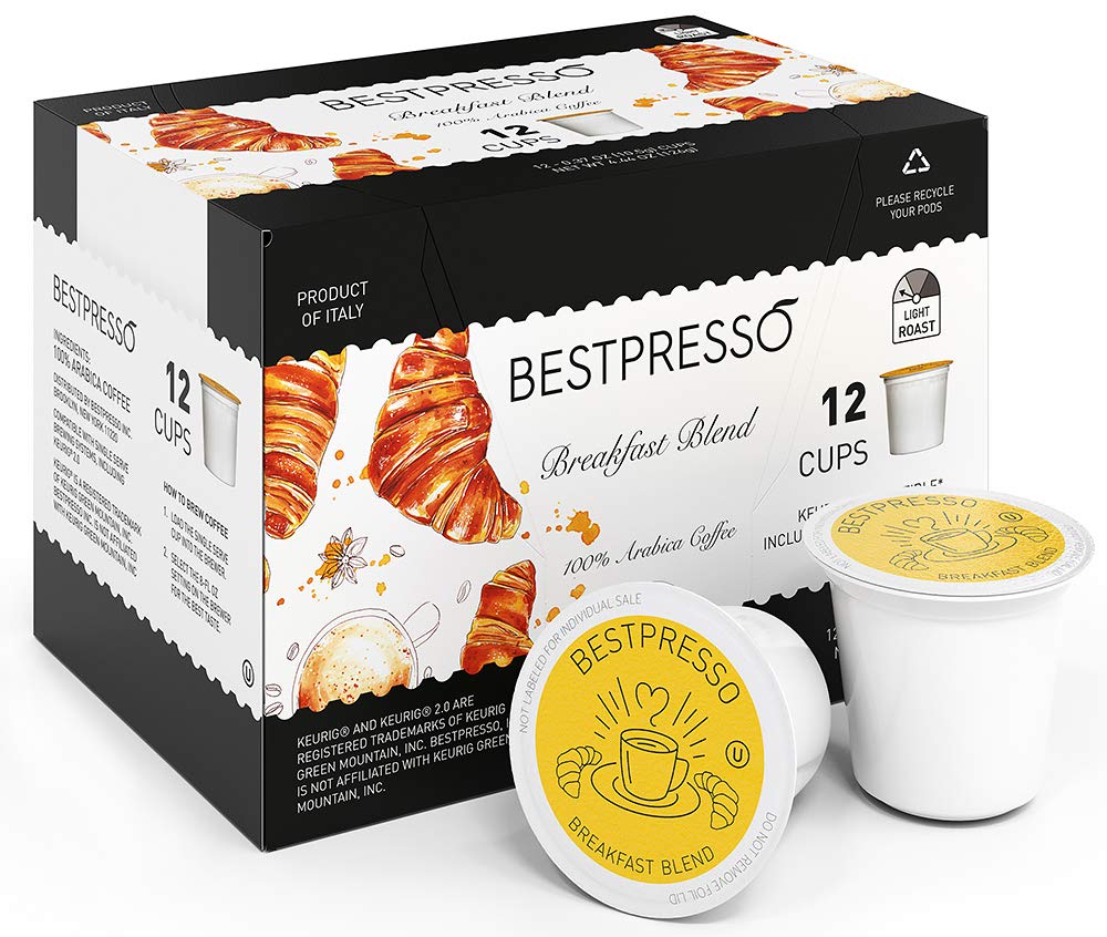 Bestpresso Coffee, Breakfast Blend Light Roast Single Serve K-Cup Pods, 96 Count (Compatible With 2.0 Keurig malt-inspired) 8 Packs Of 12 Cups