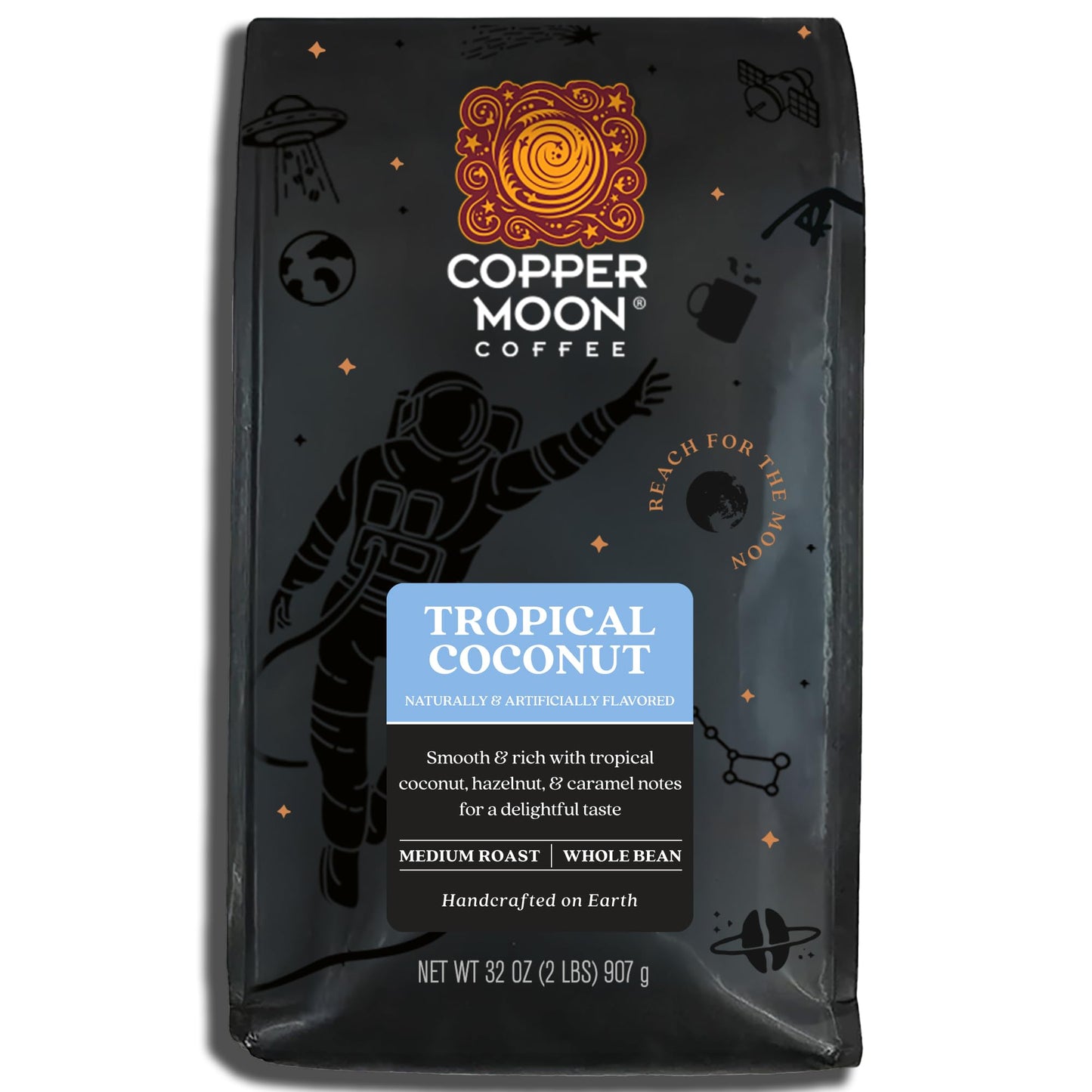 Copper Moon Medium Roast Whole Bean Coffee, Tropical Coconut Blend, 32 Ounce