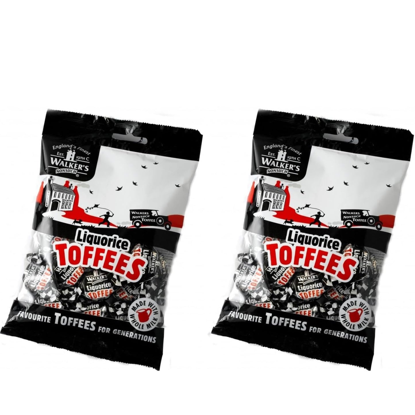 Walkers Nonsuch Liquorice Toffees - Traditional British Candy with Condensed Milk & Black Treacle - 5.3 Oz (Pack of 2) - Black