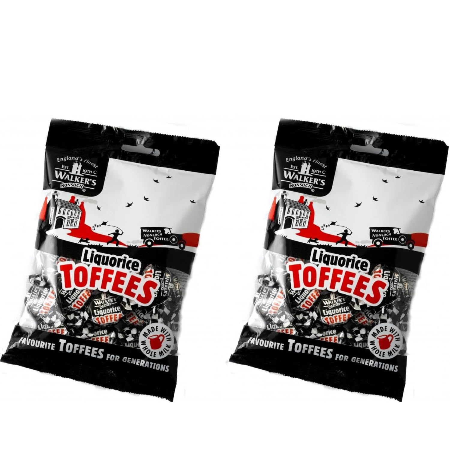 Walkers Nonsuch Liquorice Toffees - Traditional British Candy with Condensed Milk & Black Treacle - 5.3 Oz (Pack of 2) - Black