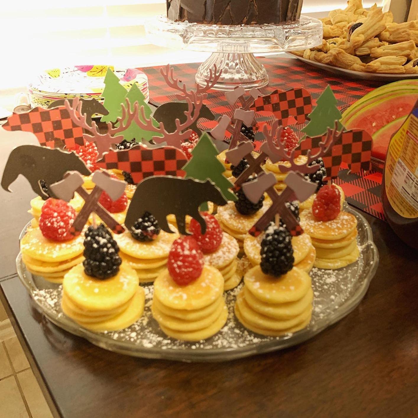 Alissar 30-Pack Lumberjack Cupcake Toppers, Buffalo Plaid Baby Bear Tree Cupcake Topper For Campfire Lumberjack Party Supplies B