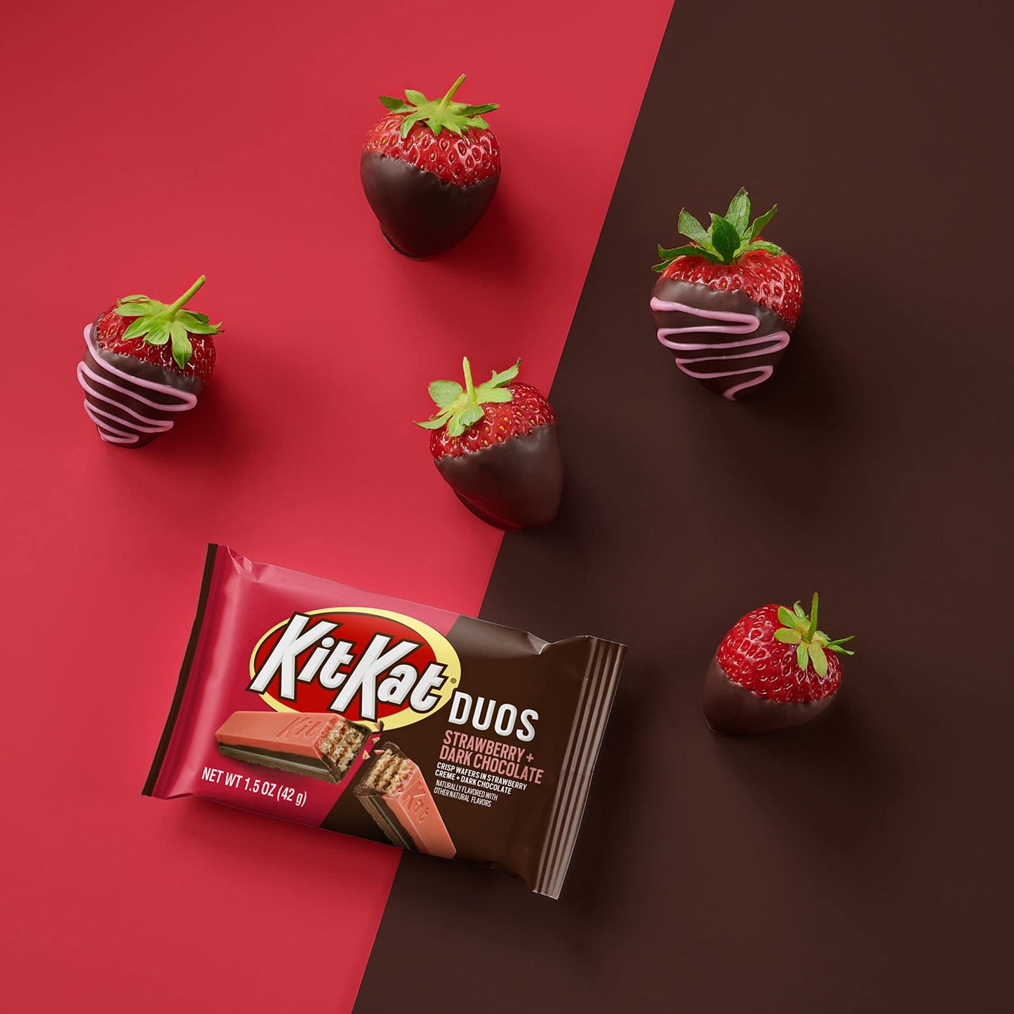 KIT KAT DUOS Chocolate Strawberry Creme Wafer Candy Bars, 1.5 oz (24 Count)