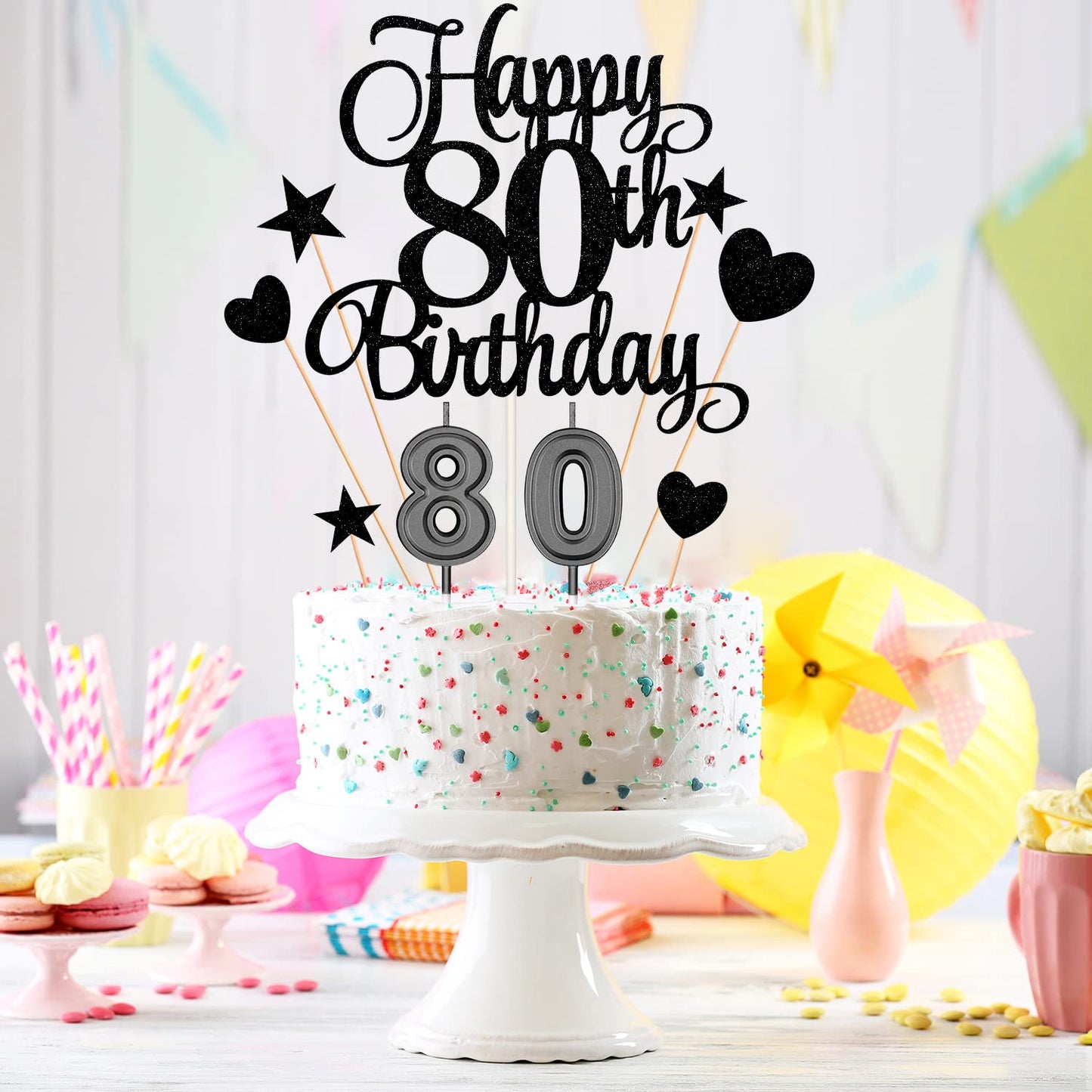 80Th Birthday Cake Decorations Set, 80Th Birthday Candles Numeral 80 Cake Candles And Happy 80Th Birthday Cake Toppers For Party