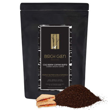 1 Lb Peanut Butter & Jelly Sandwich Flavored Cold Brew Coffee Blend, Coarse Ground Colombian - Birch Glen Roasters - 16 Oz Resea