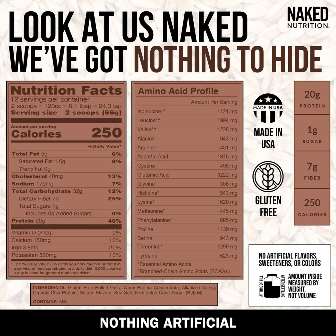 NAKED Double Chocolate Overnight Oats, 20g Protein, Gluten-Free, High Fiber, 12 Servings