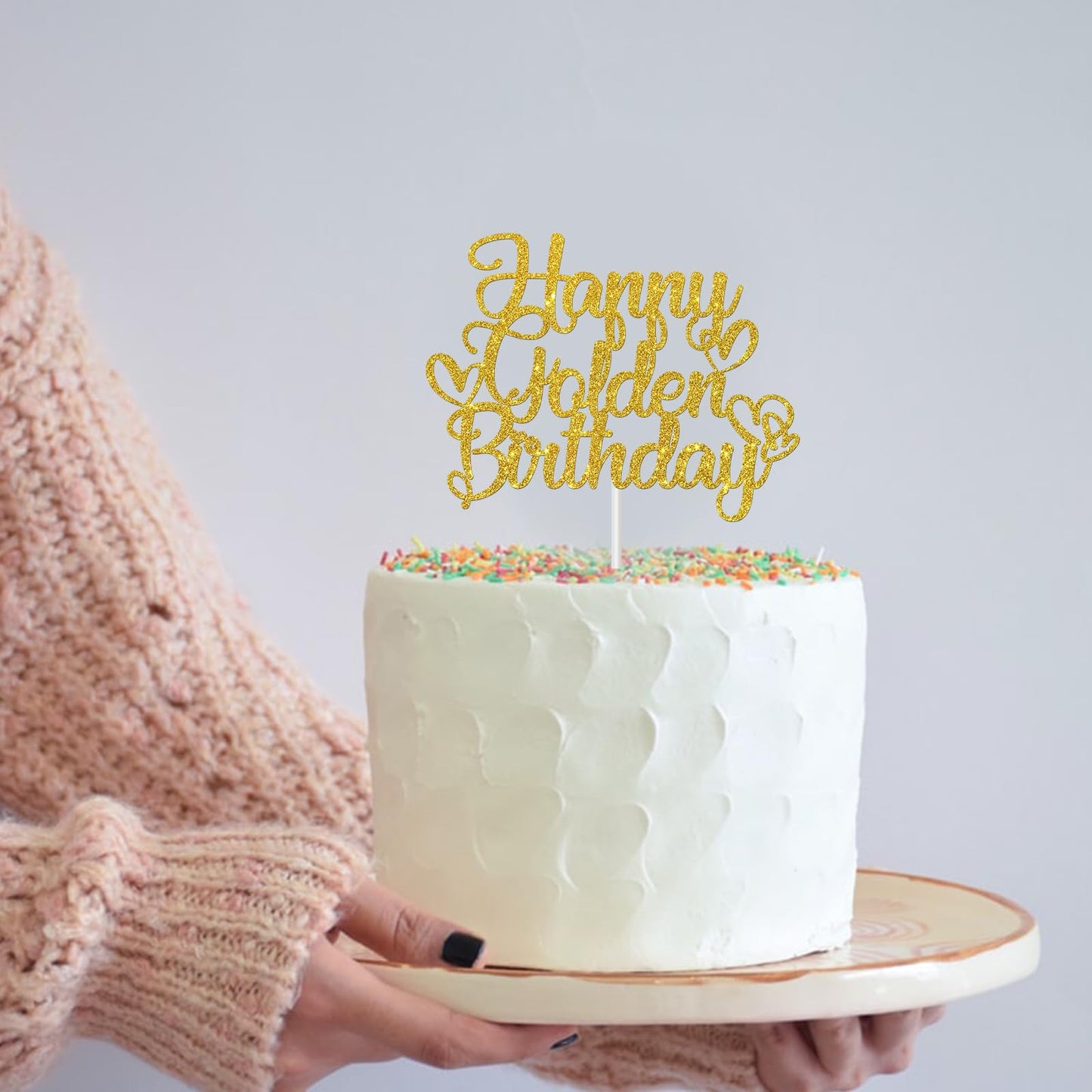 Dill-Dall Happy Golden Birthday Cake Topper, Men Women Golden Birthday Party Decor, 21St 25Th 30Th 40Th 50Th 60Th Birthday Party