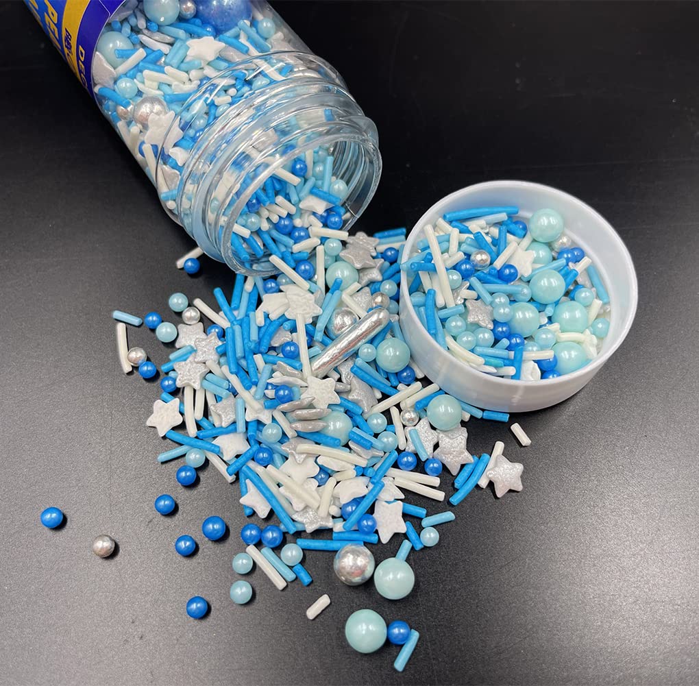 Blue Silver Sprinkles 120G/ 4.2Oz- Christmas Edible For Cake And Cupcake Sprinkles With Assorted Shapes And Sizes For Parties, M