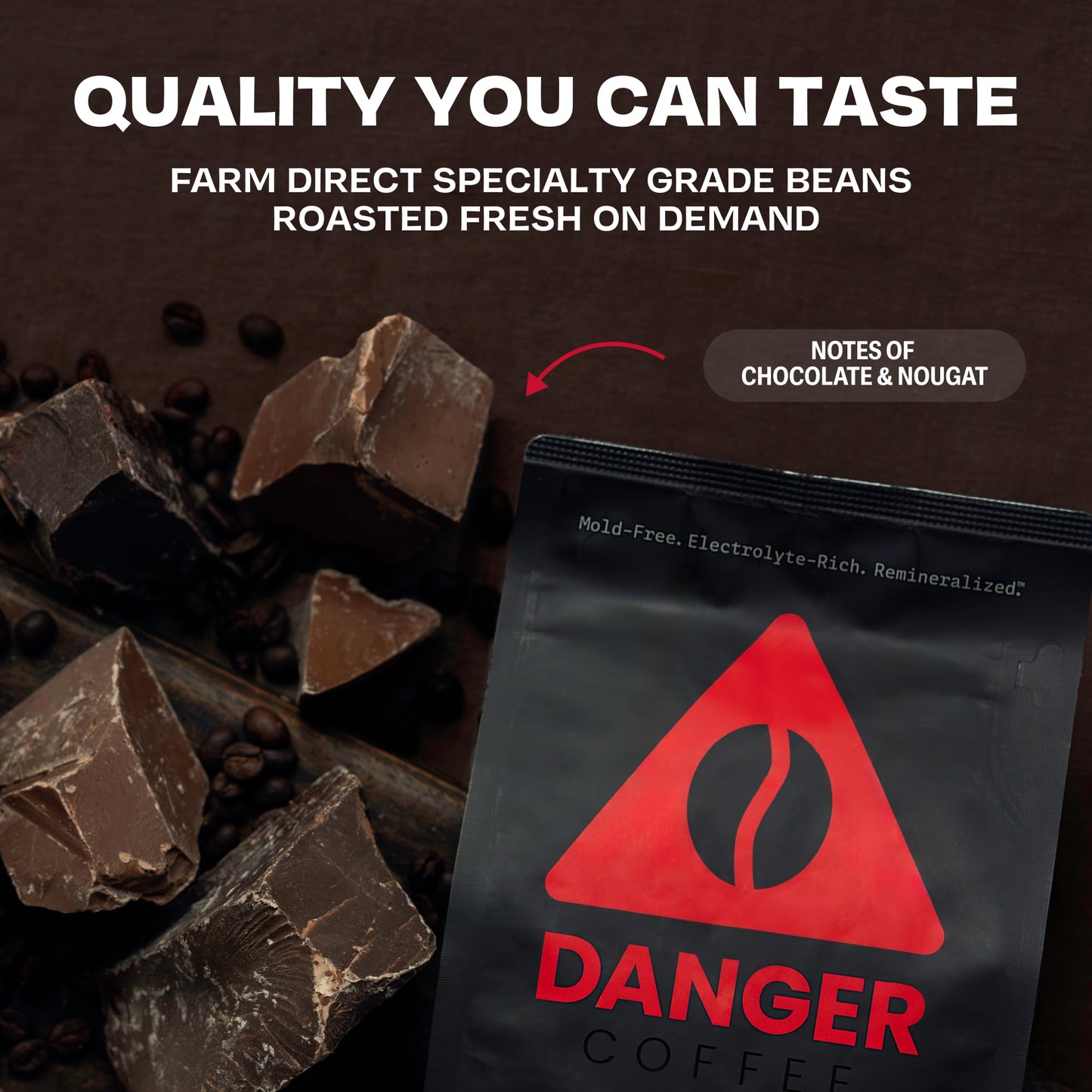 Danger Coffee Ground Coffee, Dark Roast, Mold Free, Lab Tested, 10.9 Ounce