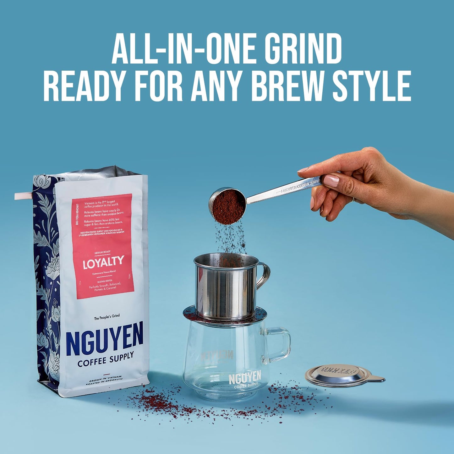 Nguyen Coffee Supply Medium Roast Ground Coffee, 12 oz Bag, Vietnamese Grown, Organic, Low Acid, High Caffeine
