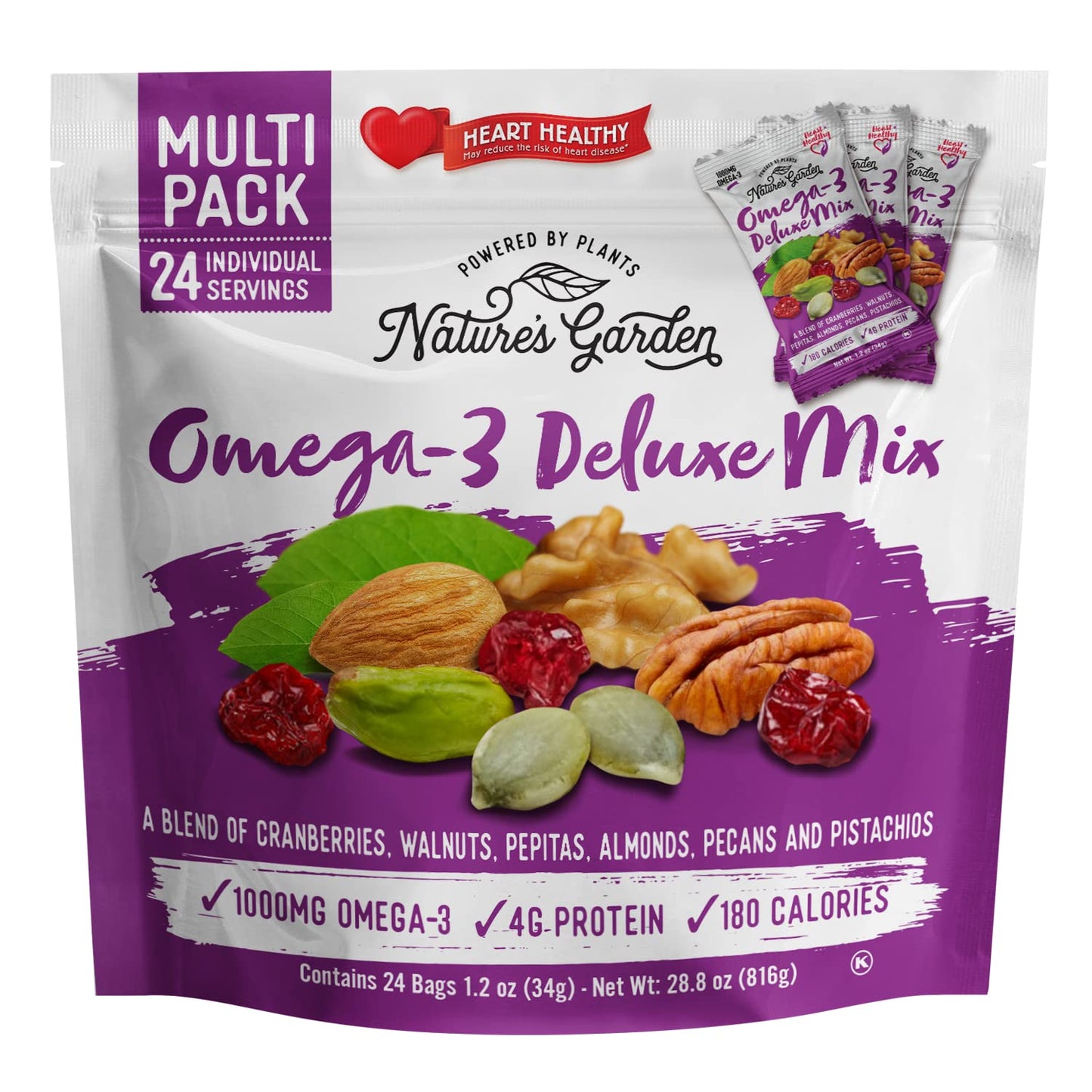 Natures Garden Omega 3 Deluxe Mix - Trail Mix Nuts, Heart Healthy, Gluten Free, Cholesterol Free, Sodium Free, No Artificial In