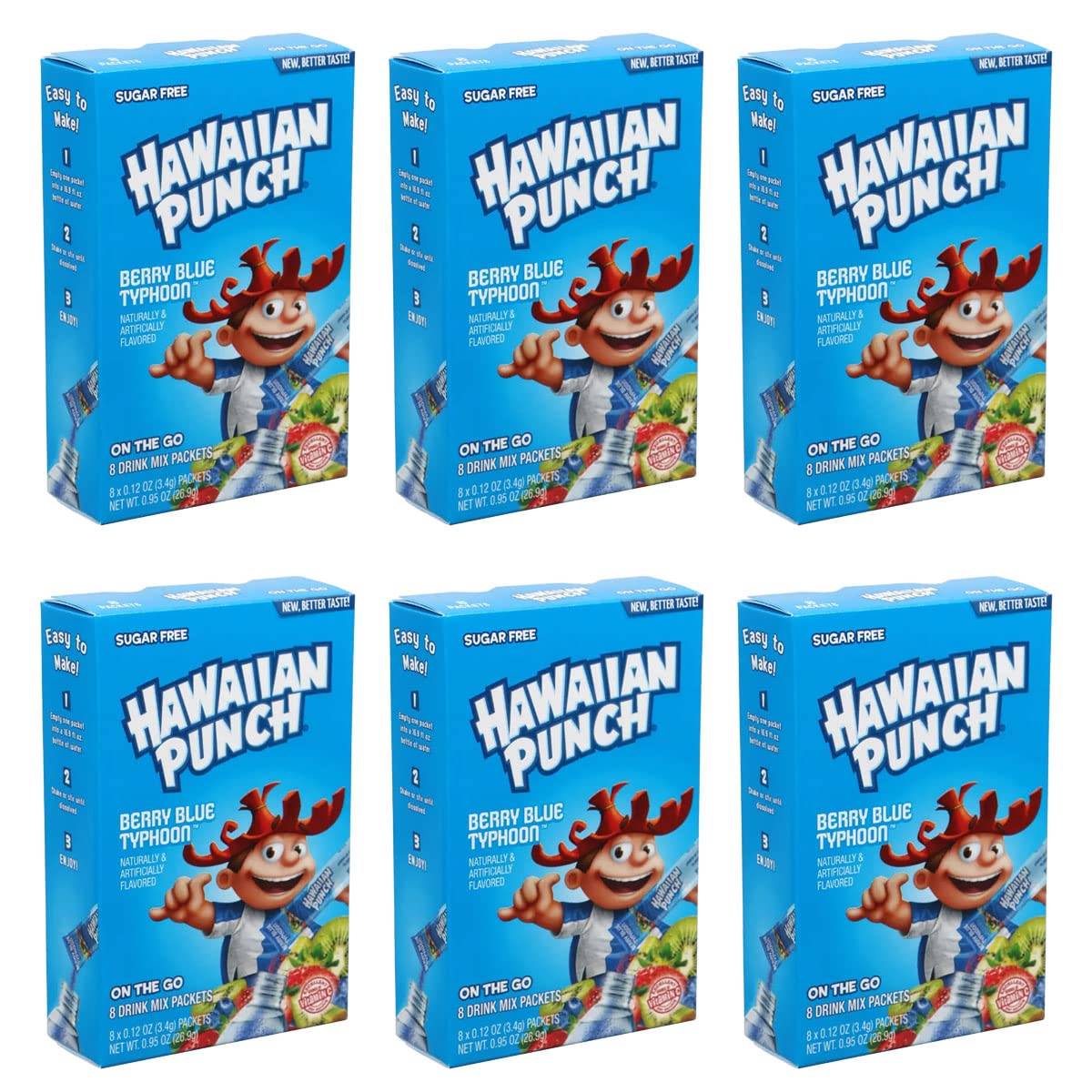 Hawaiian Punch Sugar-Free Berry Blue Powdered Drink Mix 6 Count Of 8 Packets Each For Total 48 Sticks Bundle Packaged By D'Elite