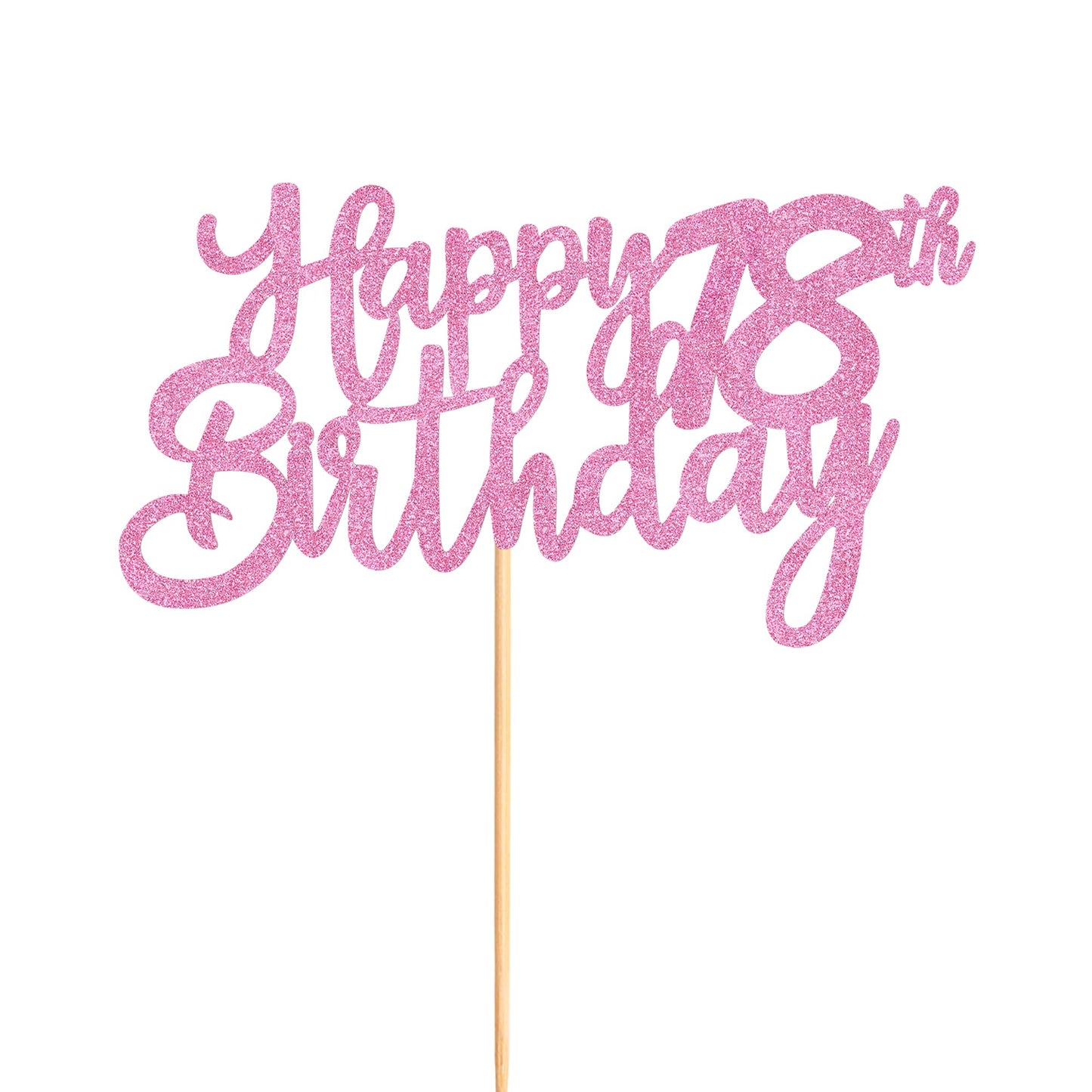 Cyodoos Pink Glitter 18th Birthday Cake Topper - Medium Paper Food Picks for Party Decorations