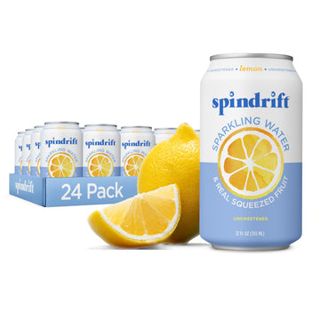 Spindrift Sparkling Water, Lemon Flavored, Made With Real Squeezed Fruit, 12 Fl Oz Cans, Pack Of 24 (Only 3 Calories Per Can)